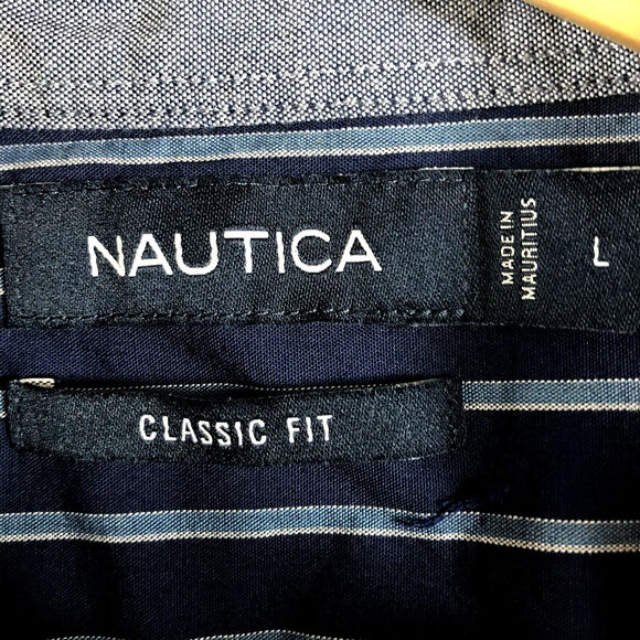 Nautica Mens LS Horizontal Striped Shirt Classic Fit Blue Sz Large $69.50 - Picture 2 of 5